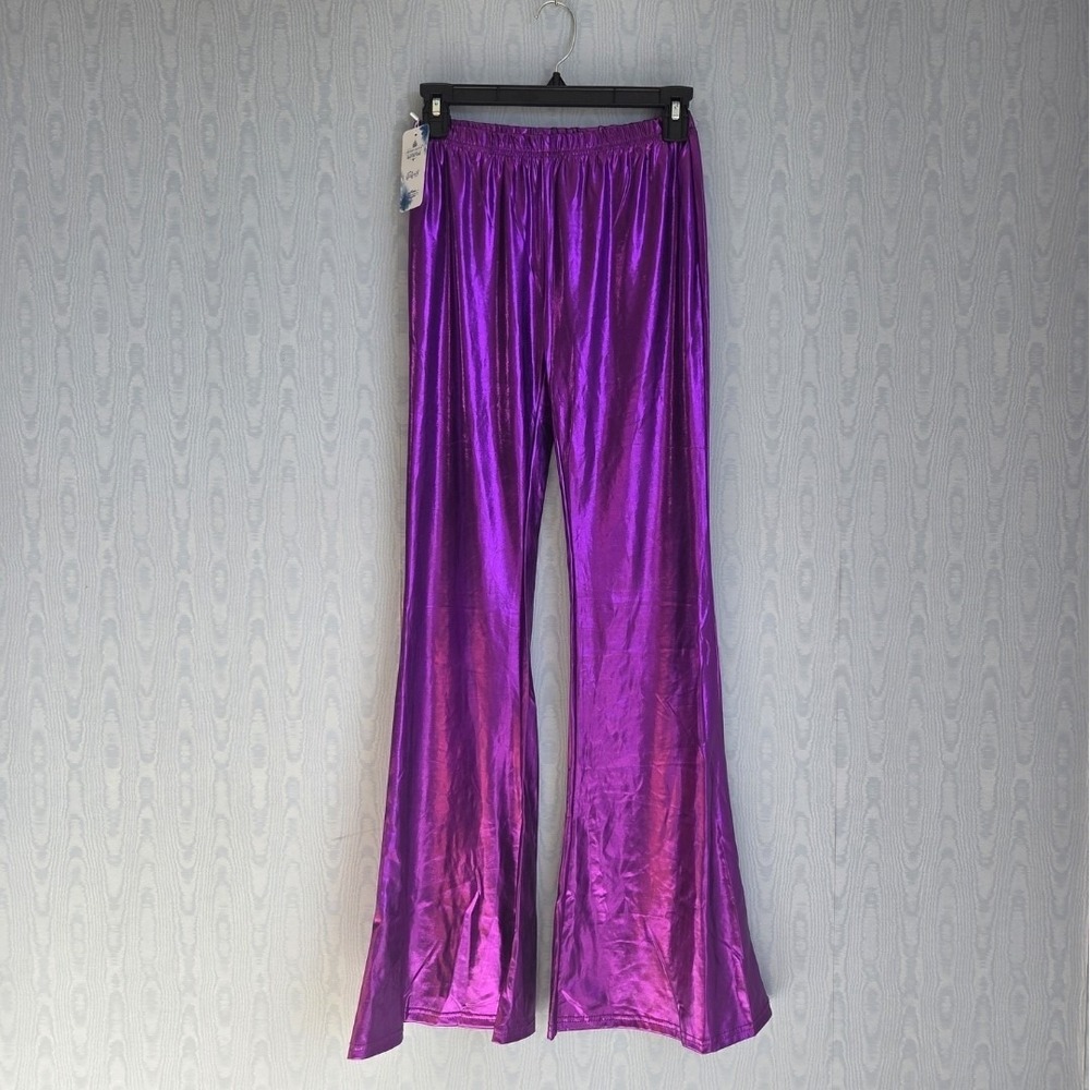 NWT IBTOM Castle Flare Pants Women's M Metallic Purple Bell Bottom Disco Rave
